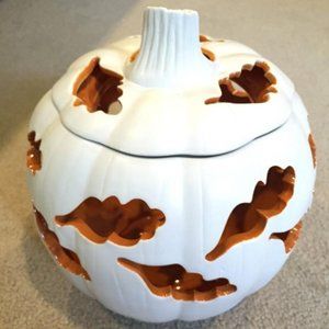 2010 Partylite Autumn Pumpkin White Candleholder Large